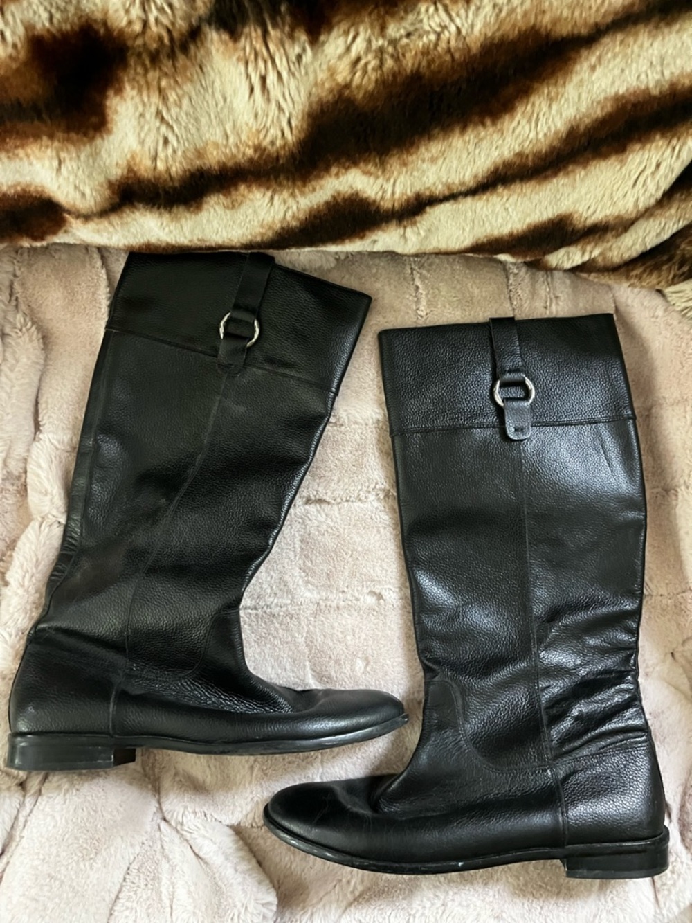 Banana Republic Black Leather Riding Boots Knee-High Low Heeled Boots - 10